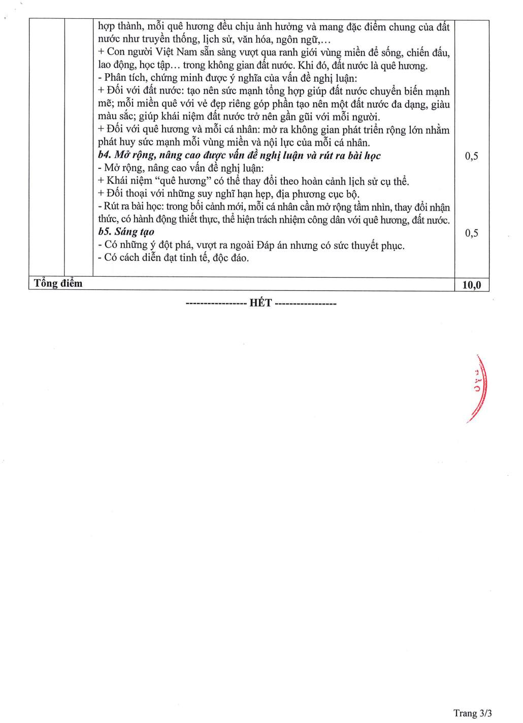 Đáp án chính thức môn Ngữ Văn. Ảnh: Fanpage Tin giáo dục TP.HCM