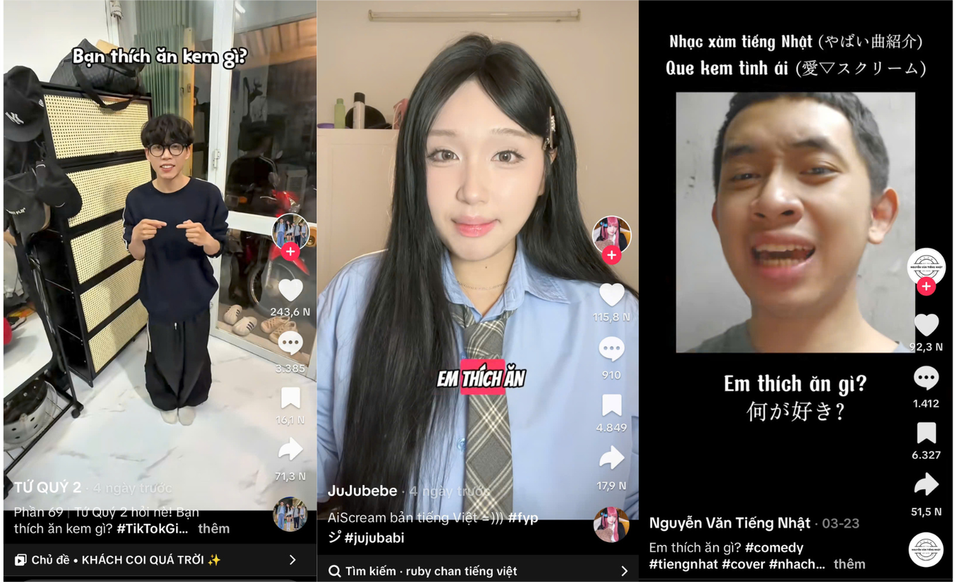 Giới trẻ Việt Nam đu trend theo cách Vietsub đầy hài hước. Ảnh: @TỨ QUÝ 2, @JuJubee, @Nguyễn Văn Thích Nhật