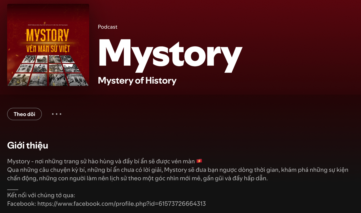 Kênh podcast Mystory hiện đang được phát hành trên Spotify. Ảnh chụp màn hình