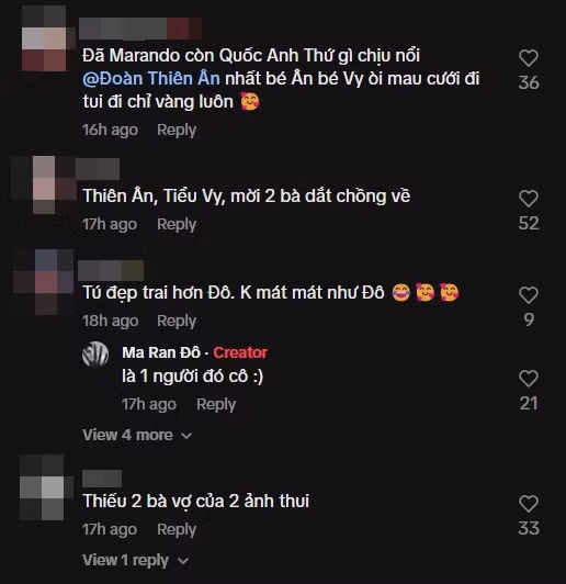 Khán giả gọi tên Đoàn Thiên Ân và Tiểu Vy dưới video.