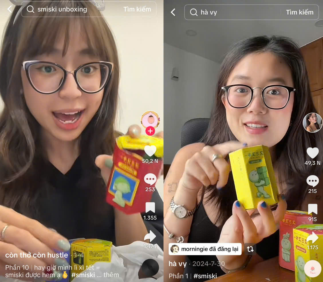 Các video về Smiski nhận được những lượt tương tác "khủng". Ảnh: Còn thở còn hustle, Hà Vy