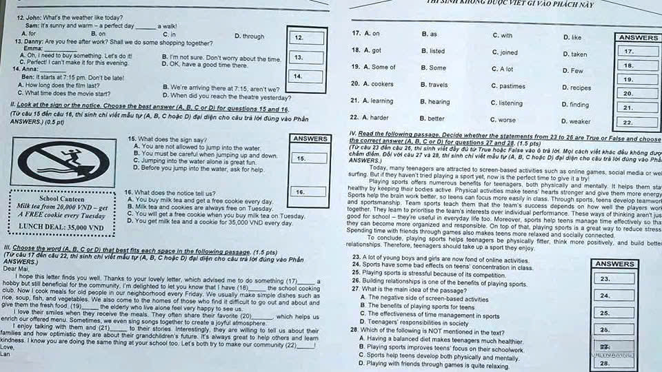 Đề thi môn Tiếng Anh kỳ thi vào 10 của TP.HCM năm 2025. Ảnh: Tin Giáo dục TP.HCM.