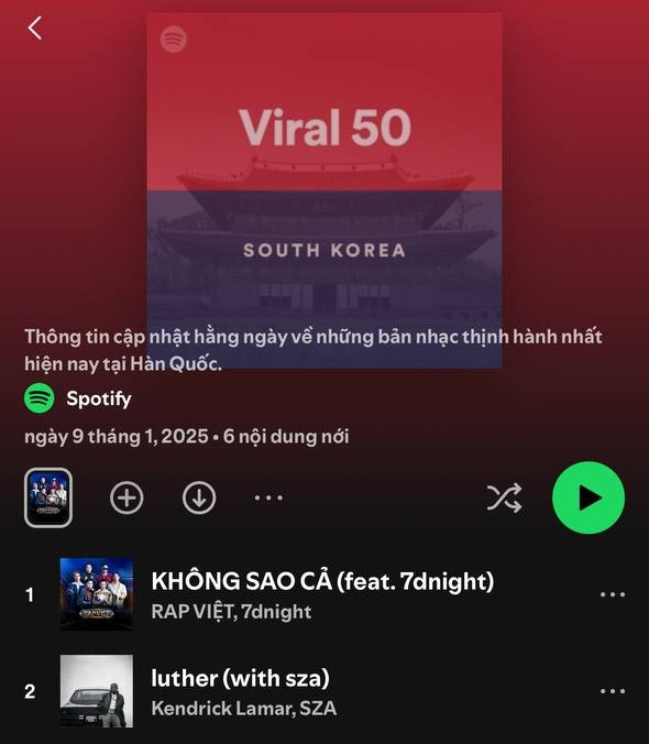&quot;Không Sao Cả&quot; đứng hạng 1 BXH thịnh hành của Spotify Hàn Quốc.