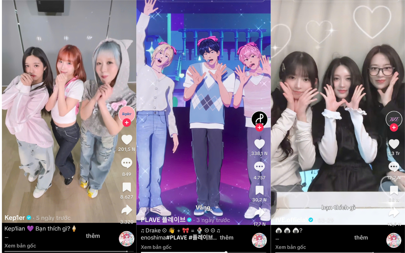 Idol K-Pop không đứng ngoài với trend đáng yêu này. Ảnh: @Kep1er, @PLAVE, @IVE.official