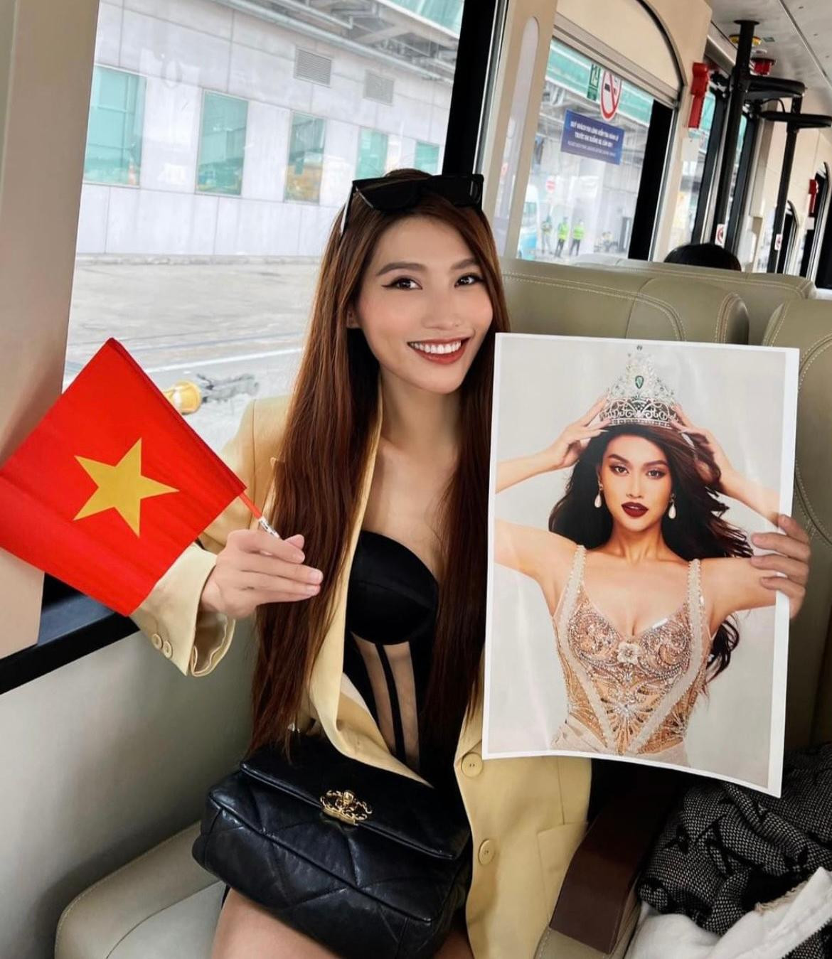 Mai Ngô, Quỳnh Châu sang Indonesia cổ vũ Thiên Ân. Ảnh: FBNV.