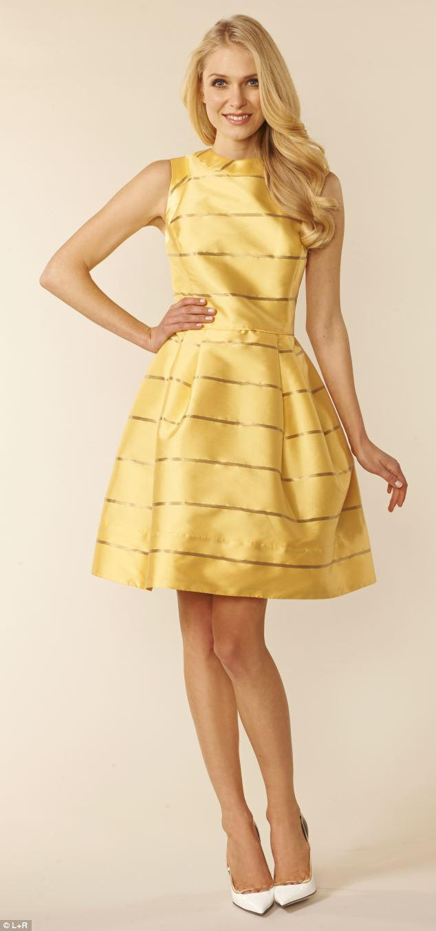 Chiếc vày xòe màu vàng, sọc ngang màu nâu cho cô nàng trẻ trung và dịu dàng . Chiếc vày xòe màu vàng, sọc ngang màu nâu cho cô nàng trẻ trung và dịu dàng