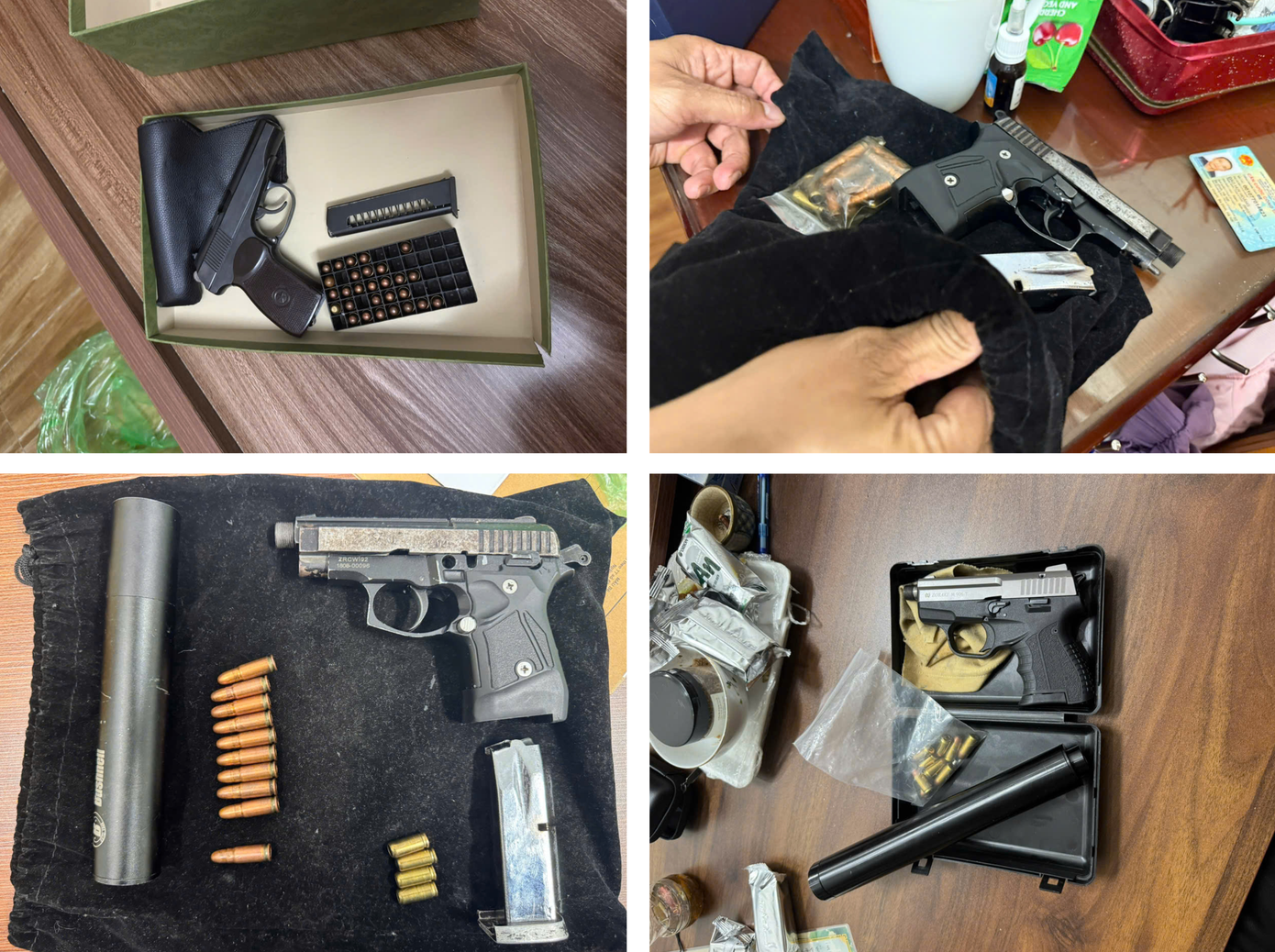 Súng đạn cảnh sát thu giữ trong ổ nhóm này.