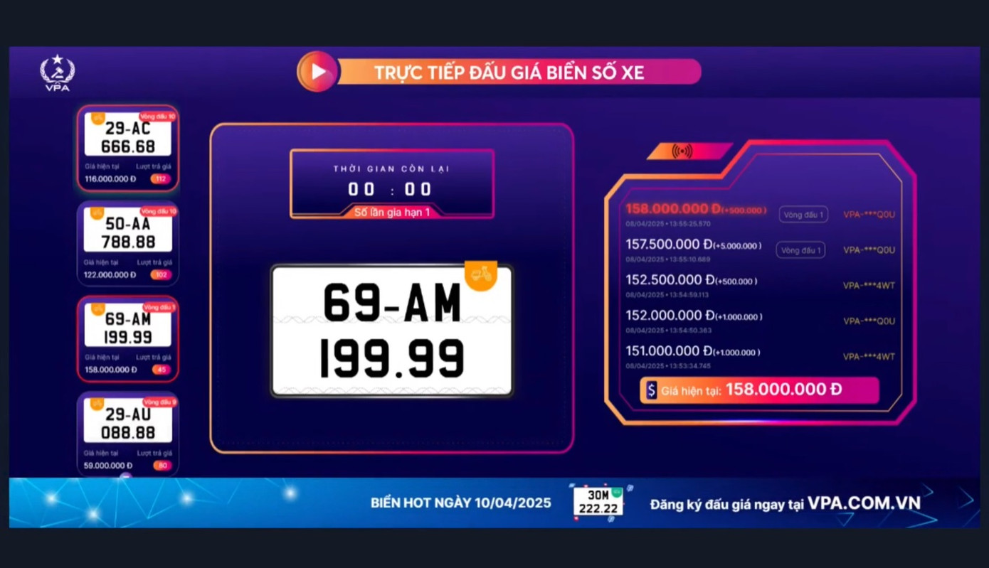 Biển số xe mô tô, xe gắn máy được đưa ra đấu giá. Ảnh chụp màn hình.