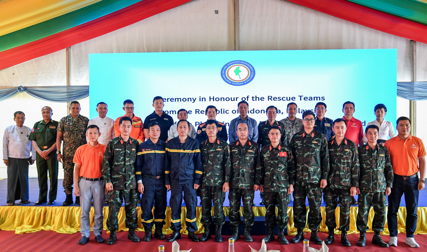 Bộ Phúc lợi xã hội, cứu trợ và tái định cư Myanmar tổ chức lễ tri ân các đoàn cứu trợ quốc tế đến từ 5 quốc gia Đông Nam Á. Ảnh: Lê Hoàng