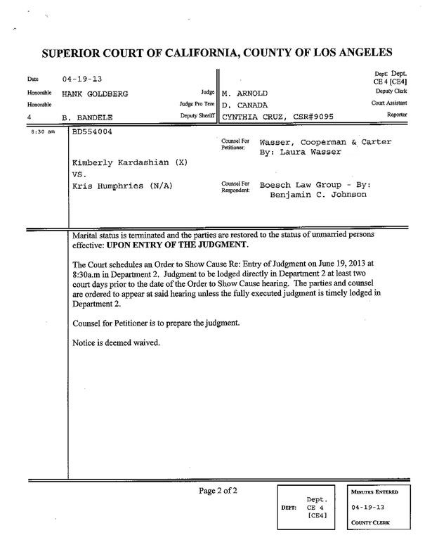 Giấy tờ của tòa án chứng minh Kim và Kris đã chính thức không còn là vợ chồng