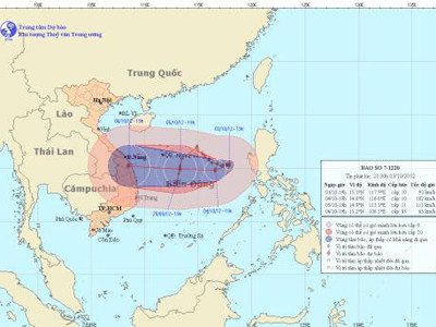 Đường đi và vị trí của bão số 7. Nguồn: Trung tâm Dự báo Khí tượng Thủy văn Trung ương