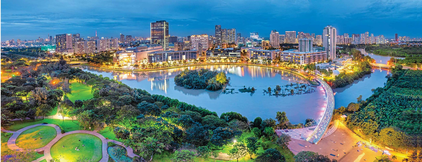 Khu đô thị Phú Mỹ Hưng là một trong những công trình hiện đại hàng đầu ở TPHCM. Ảnh: PMH.