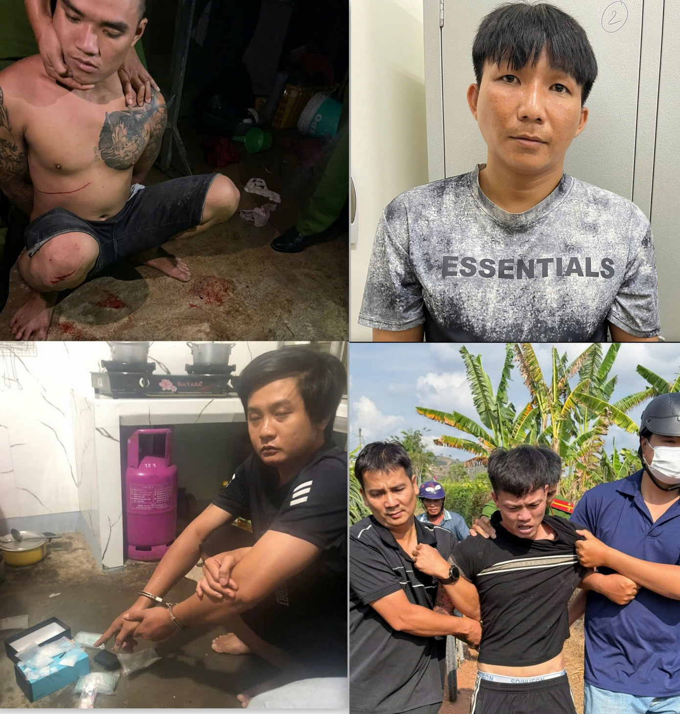 Các đối tượng Nguyễn Đình Mến, Đoàn Lê Tín, Huỳnh Ngọc Sơn và Lê Văn Bộ (từ trái qua phải, trên xuống dưới).