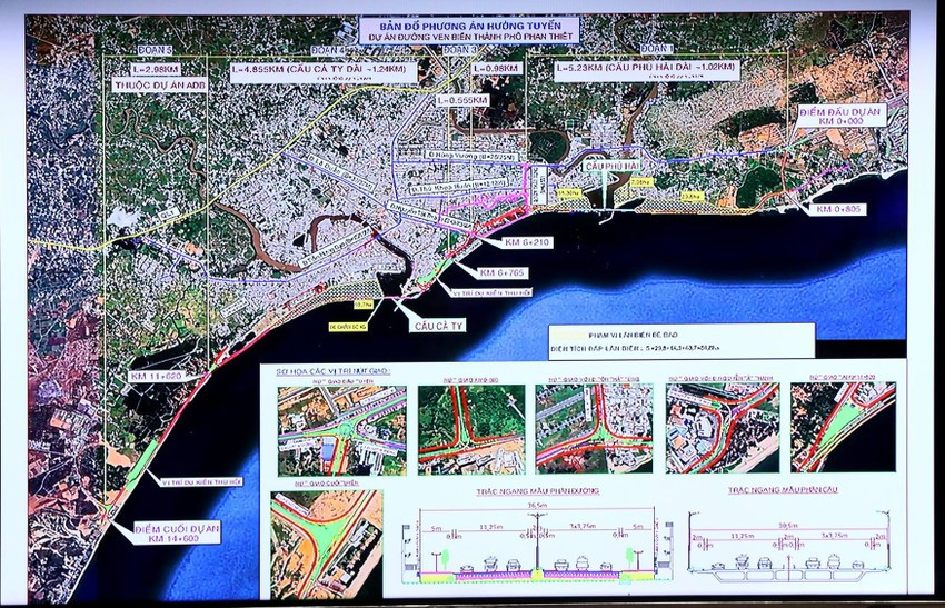 Sơ đồ phương án tuyến đường ven biển qua địa bàn TP Phan Thiết.