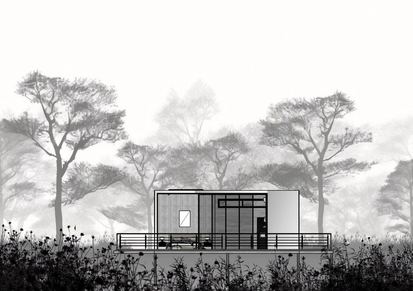 Ngôi nhà kính như một bông hoa lấp lánh giữa núi rừng không chỉ hấp dẫn về thị giác, mà còn dung hòa với cảnh quan thiên nhiên. Việc sử dụng vật liệu bền vững và hệ thống tiết kiệm năng lượng làm dịu mắt và thân thiện với môi trường.