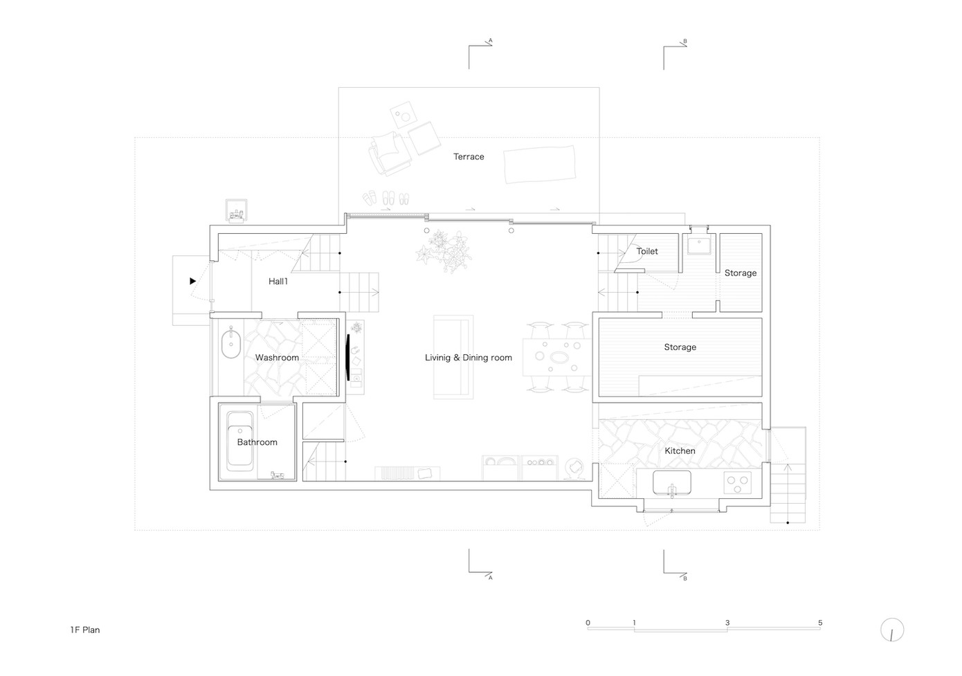 Ngôi nhà có thiết kế hai tầng mang đến không gian sống thoải mái và tiện nghi. Tầng 1 mở ra khu vực sinh hoạt chung, nơi sum vầy gia đình, tạo sự gắn kết và chia sẻ. Tầng 2 dành riêng cho khu vực nghỉ ngơi, đảm bảo sự riêng tư cho từng thành viên.