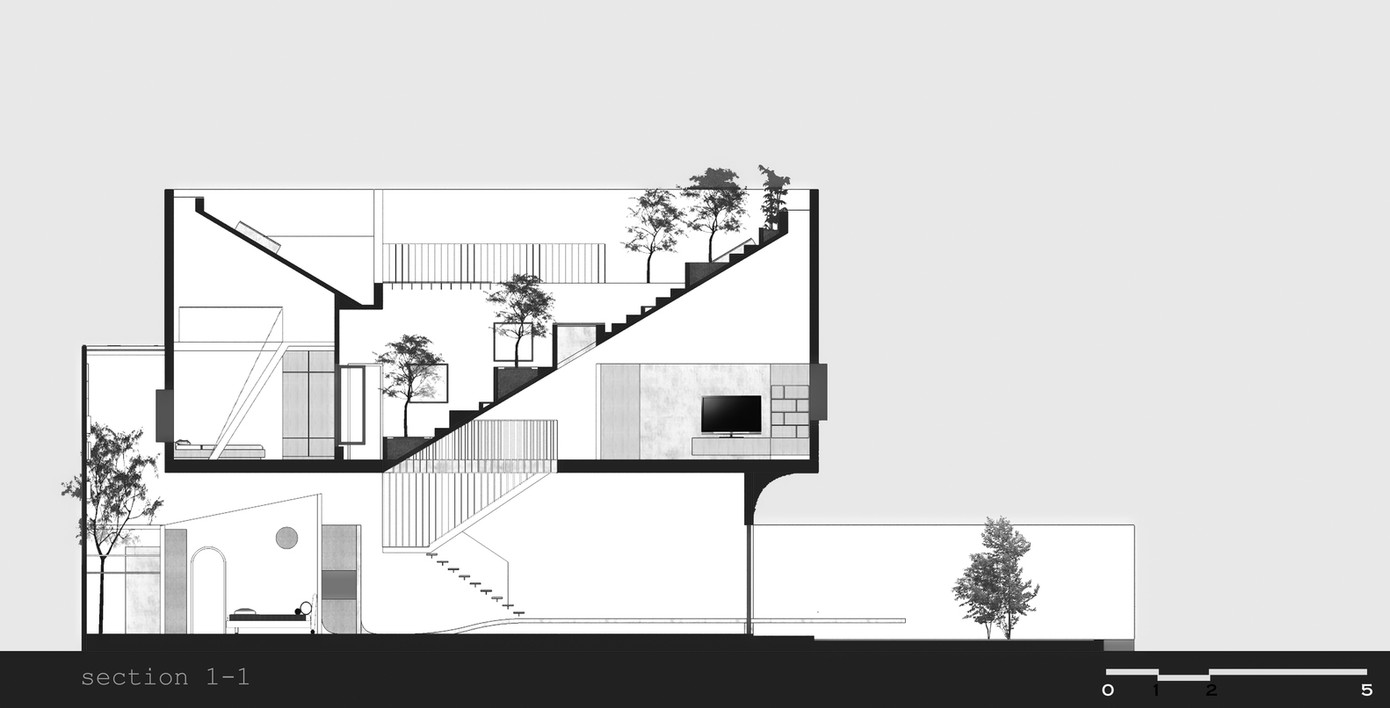 Gia chủ là một cặp vợ chồng trẻ và họ mong muốn ngôi nhà ngoài đáp ứng công năng để ở, còn có những khoảng vườn nhỏ xinh xắn, nằm len lỏi giữa các tầng nhà.