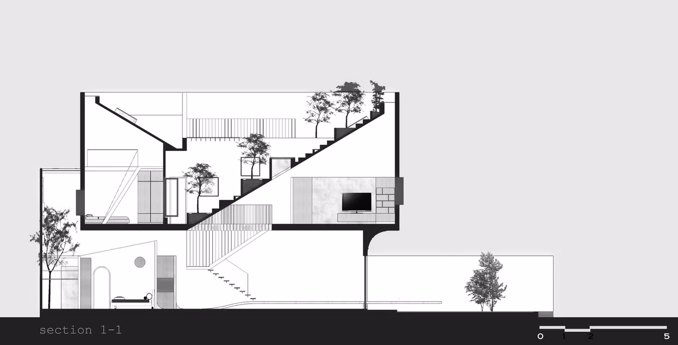 Gia chủ là một cặp vợ chồng trẻ và họ mong muốn ngôi nhà ngoài đáp ứng công năng để ở, còn có những khoảng vườn nhỏ xinh xắn, nằm len lỏi giữa các tầng nhà.