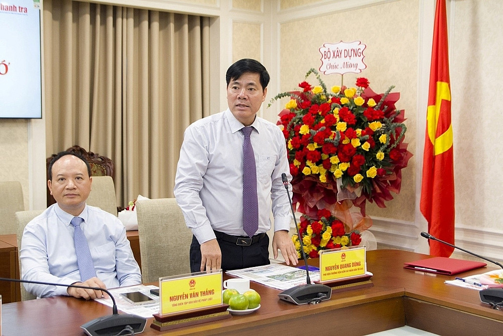 Phó Viện trưởng Viện Kiểm sát nhân dân tối cao Nguyễn Quang Dũng phát biểu tại buổi lễ.