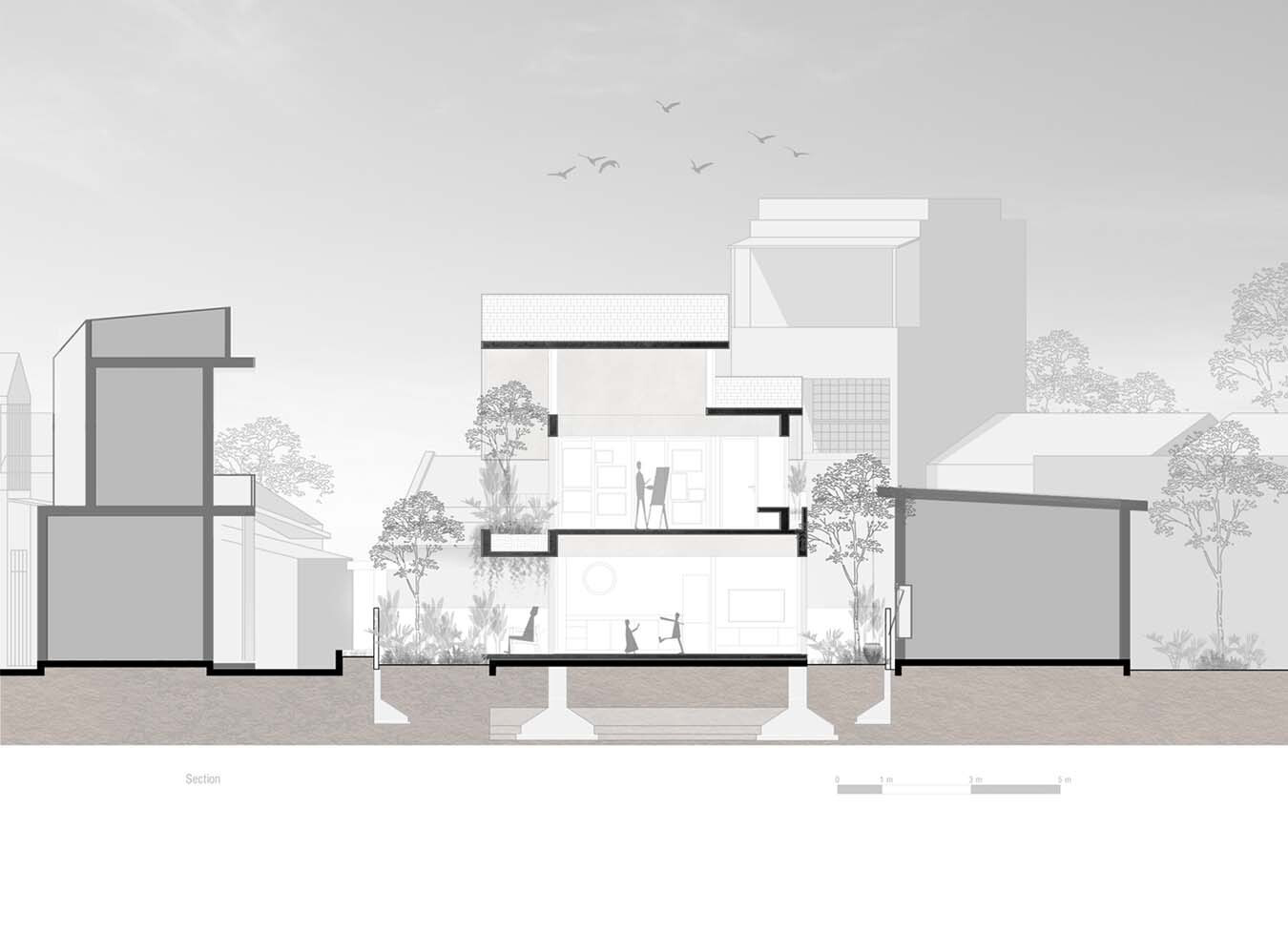 Do đó, các kiến trúc sư đã thiết kế khéo léo, để tích hợp các không gian động và tĩnh, tối ưu hóa mặt tiền hướng Tây dài 16m. Do đó, các kiến trúc sư đã thiết kế khéo léo, để tích hợp các không gian động và tĩnh, tối ưu hóa mặt tiền hướng Tây dài 16m.