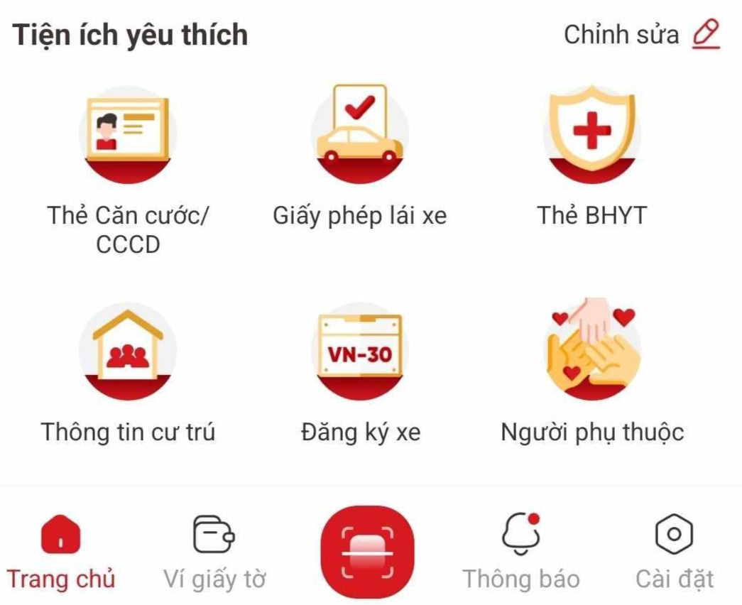 Tiện ích trên ứng dụng VNeID. Tiện ích trên ứng dụng VNeID.