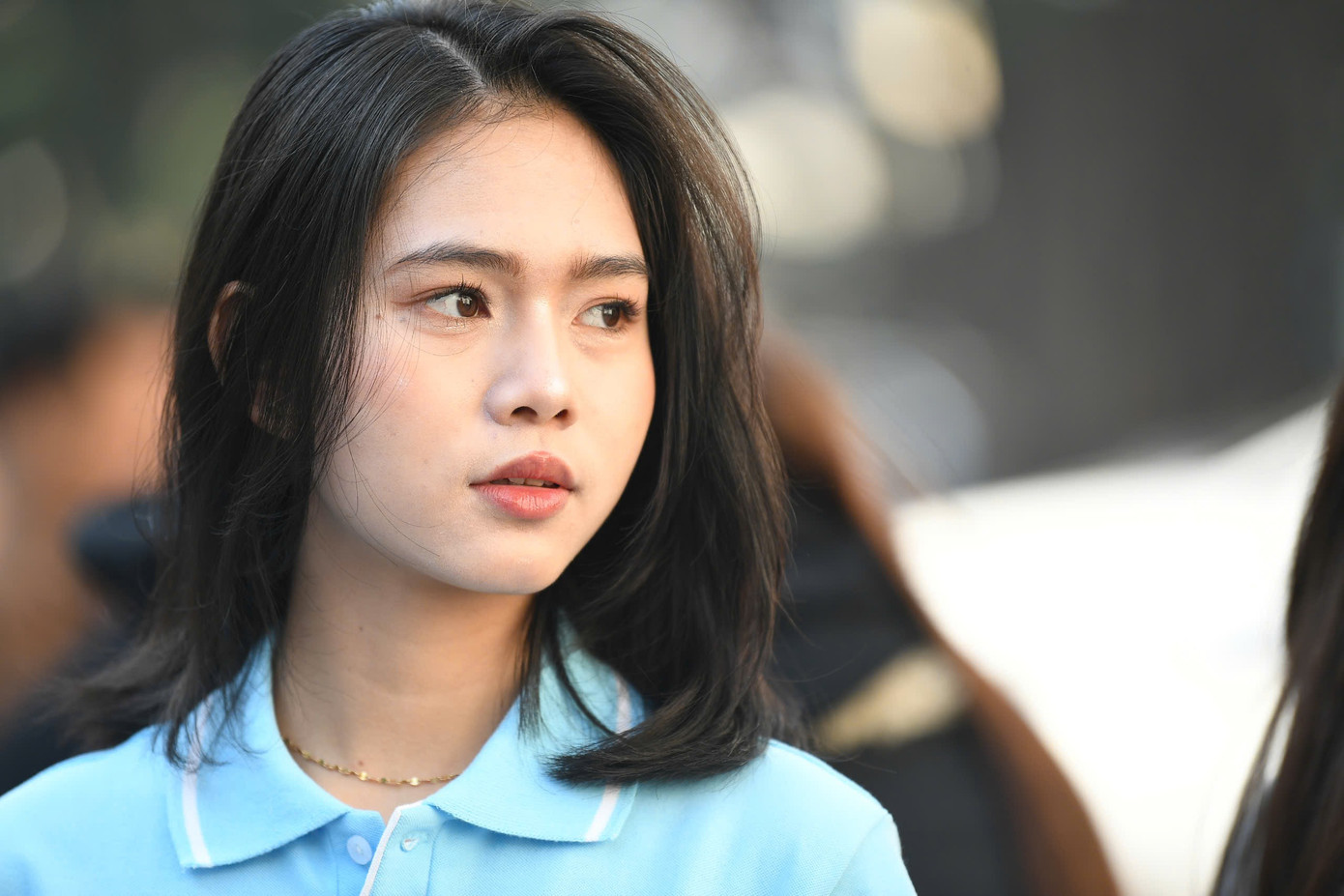 Cận nhan sắc một số nữ sinh tại ngày hội tuyển sinh Hoa hậu Việt Nam 2024 ở trường Khoa học Liên ngành và Nghệ thuật, Đại học Quốc gia Hà Nội.