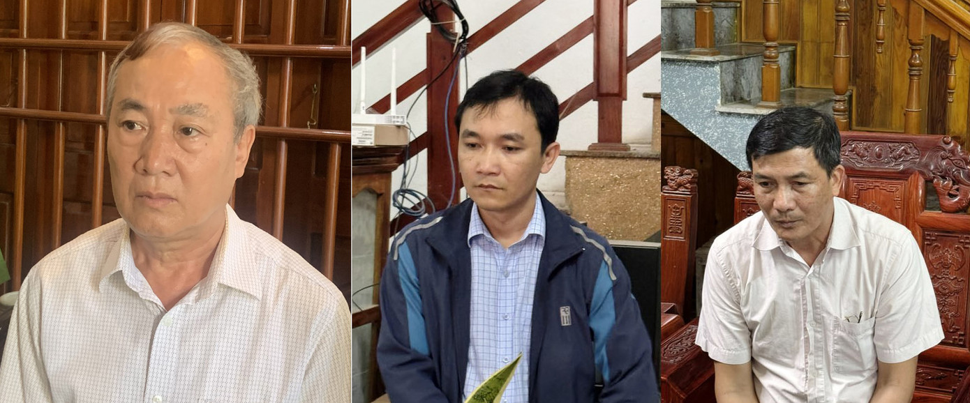 Trịnh Ngọc Gấm, Trịnh Xuân Nam và Hà Tiến Dũng (từ trái qua phải). Ảnh do Công an Thanh Hoá cung cấp