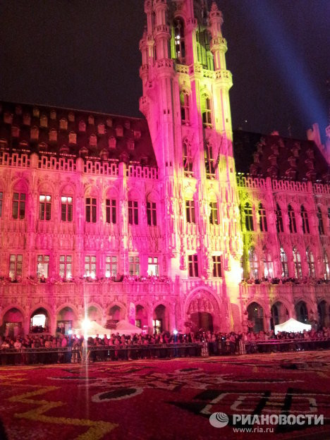 Tấm thảm lớn ghép từ hoa hải đường được chụp ảnh vào ban đêm 