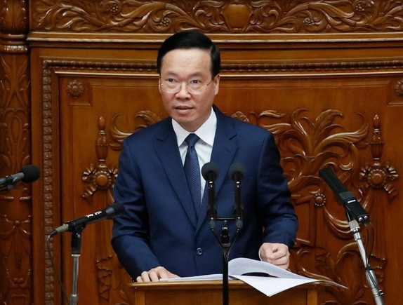 Chủ tịch nước Võ Văn Thưởng phát biểu trước Quốc hội Nhật Bản. (Ảnh: Thống Nhất/TTXVN) Chủ tịch nước Võ Văn Thưởng phát biểu trước Quốc hội Nhật Bản. (Ảnh: Thống Nhất/TTXVN)