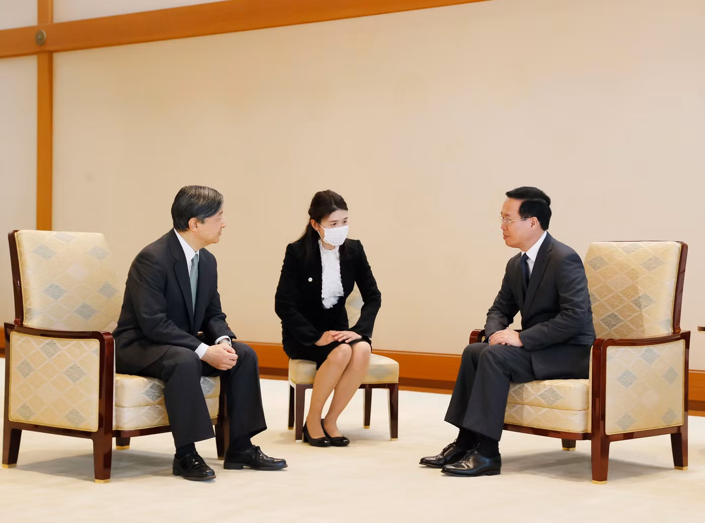 Chủ tịch nước Võ Văn Thưởng hội kiến Nhà vua Nhật Bản Naruhito. (Ảnh: TTXVN) Chủ tịch nước Võ Văn Thưởng hội kiến Nhà vua Nhật Bản Naruhito. (Ảnh: TTXVN)
