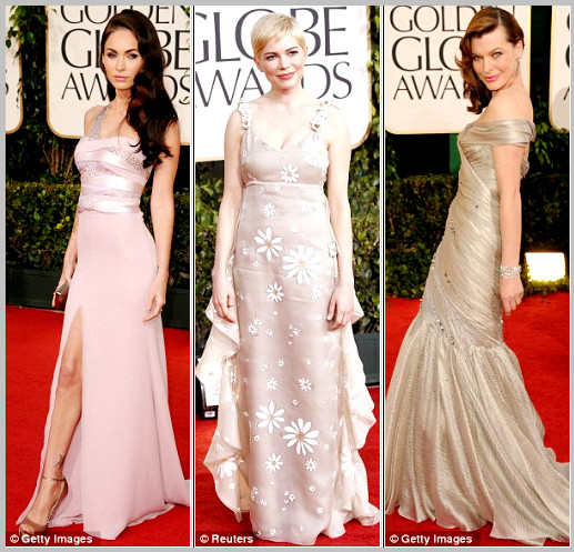 Sự xuất hiện đáng chú ý của gam màu hồng đào Angelina Jolie với chiếc váy màu xanh lộng lẫy sát vai cùng Brad Pitt Nicole Kidman và Heidi Klum Gam màu đen cổ điển, truyền thống, vẫn được ưa chuộng Helena Bonham Carte với đôi giày 2 màu và Julia Kurbatova trong chiếc váy màu xanh dương Sao đụng màu đỏ gợi cảm và quyến rũ Màu xanh dương đậm quý phái Màu trắng tinh khôi Gam màu vàng đem đến sự nổi bật cho các phái đẹp 2 quý cô béo Amber Riley and PGabourey Sidibe xuất hiện với những chiếc váy lấp lánh