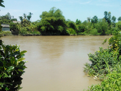 Khúc sông nơi chiếc xà lan đậu để các đối tượng đánh bạc