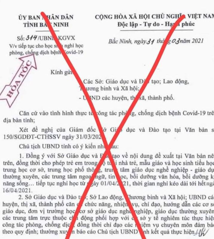 Văn bản giả mạo UBND tỉnh Bắc Ninh lan truyền trên mạng xã hội