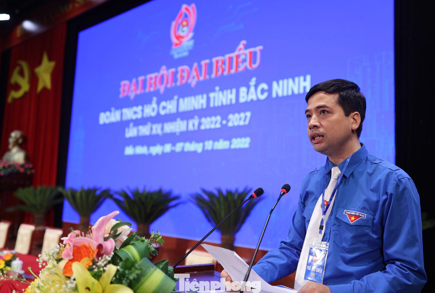 Bí thư Tỉnh Đoàn Bắc Ninh Nguyễn Đức Sâm phát biểu tại Đại hội Đoàn TNCS Hồ Chí Minh tỉnh Bắc Ninh lần thứ XV.