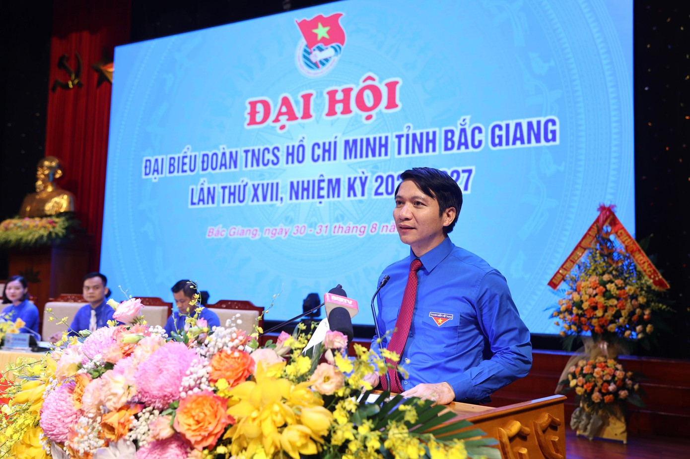 Anh Nguyễn Ngọc Lương, Bí thư Trung ương Đoàn phát biểu tại Đại hội Đoàn TNCS Hồ Chí Minh tỉnh Bắc Giang lần thứ XVII