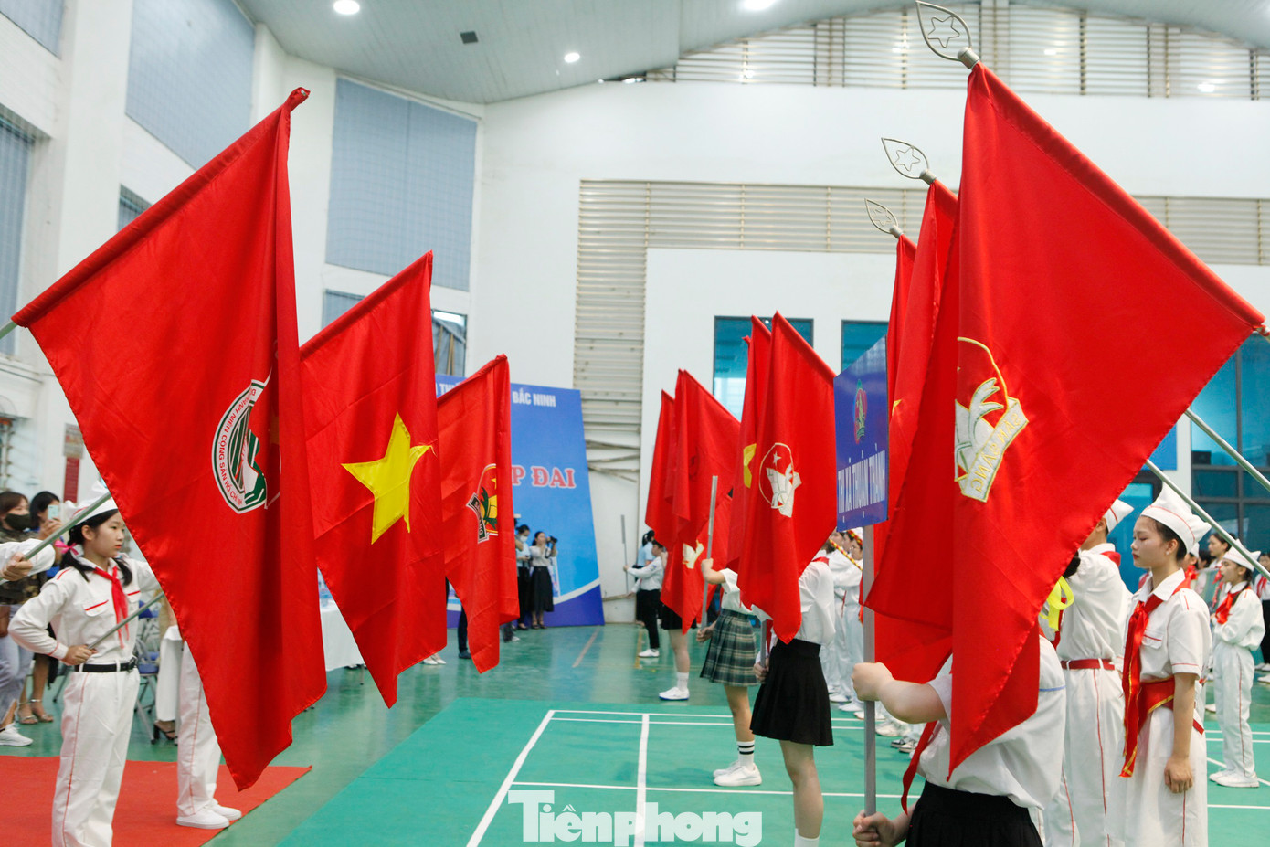 Các đội hào hứng tham gia thi nghi thức Đội tỉnh Bắc Ninh. Ảnh Nguyễn Thắng