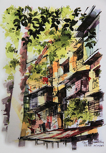 Thương nhớ những khu tập thể Hà Nội qua ký họa ảnh 1