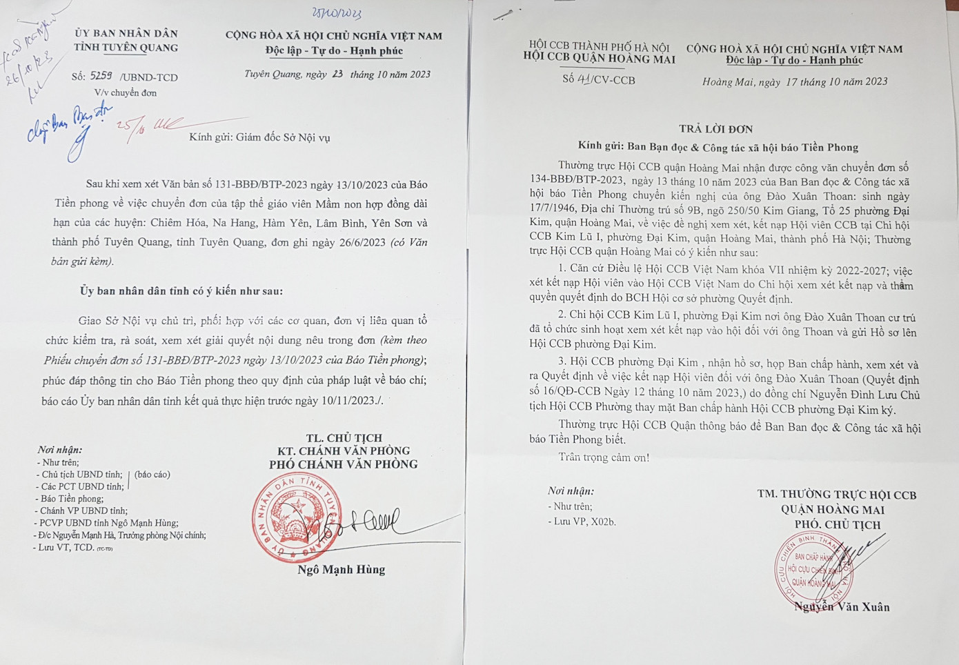 Một số văn bản trả lời báo Tiền Phong của các cơ quan chức năng