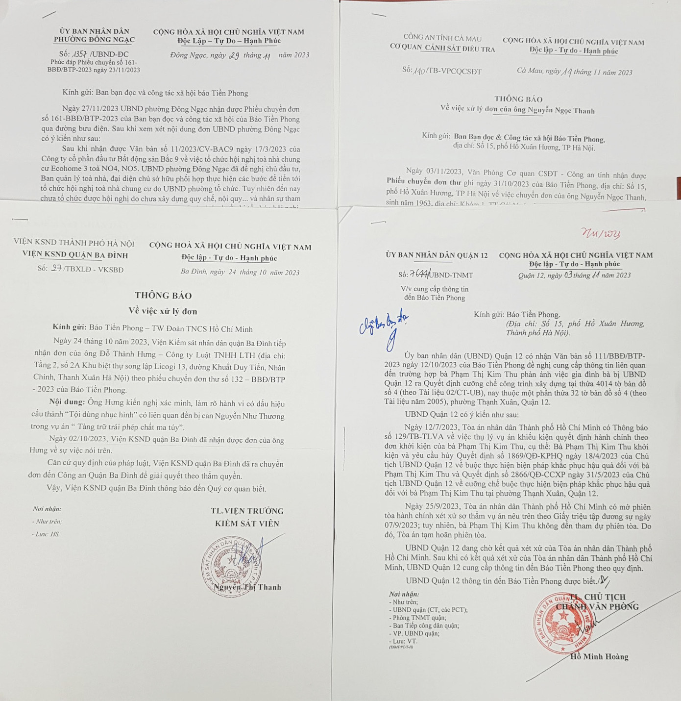 Một số văn bản trả lời báo Tiền Phong của các cơ quan chức năng Một số văn bản trả lời báo Tiền Phong của các cơ quan chức năng