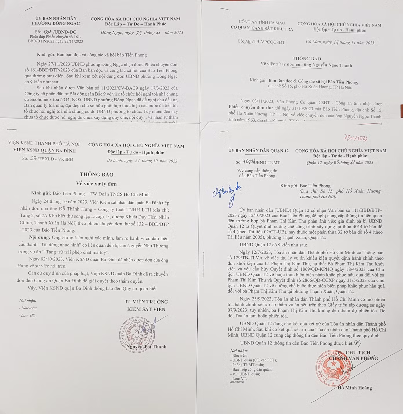 Một số văn bản trả lời báo Tiền Phong của các cơ quan chức năng Một số văn bản trả lời báo Tiền Phong của các cơ quan chức năng