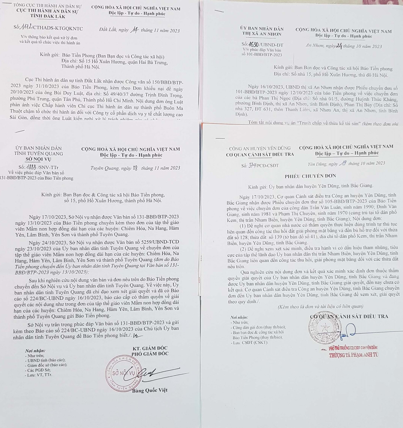 Một số văn bản trả lời báo Tiền Phong của các cơ quan chức năng Một số văn bản trả lời báo Tiền Phong của các cơ quan chức năng