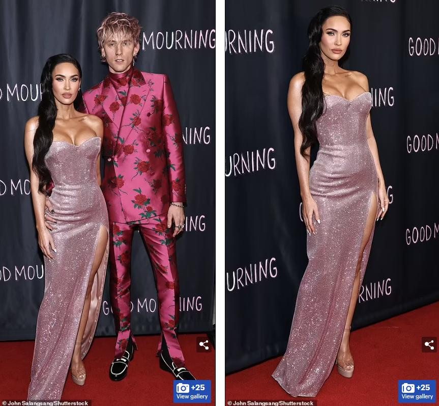 Xuất hiện tại sự kiện ủng hộ bạn trai kém 4 tuổi, nữ diễn viên sinh năm 1986 diện chiếc váy cúp ngực màu hồng lấp lánh ánh kim, xẻ đùi cao cực quyến rũ.