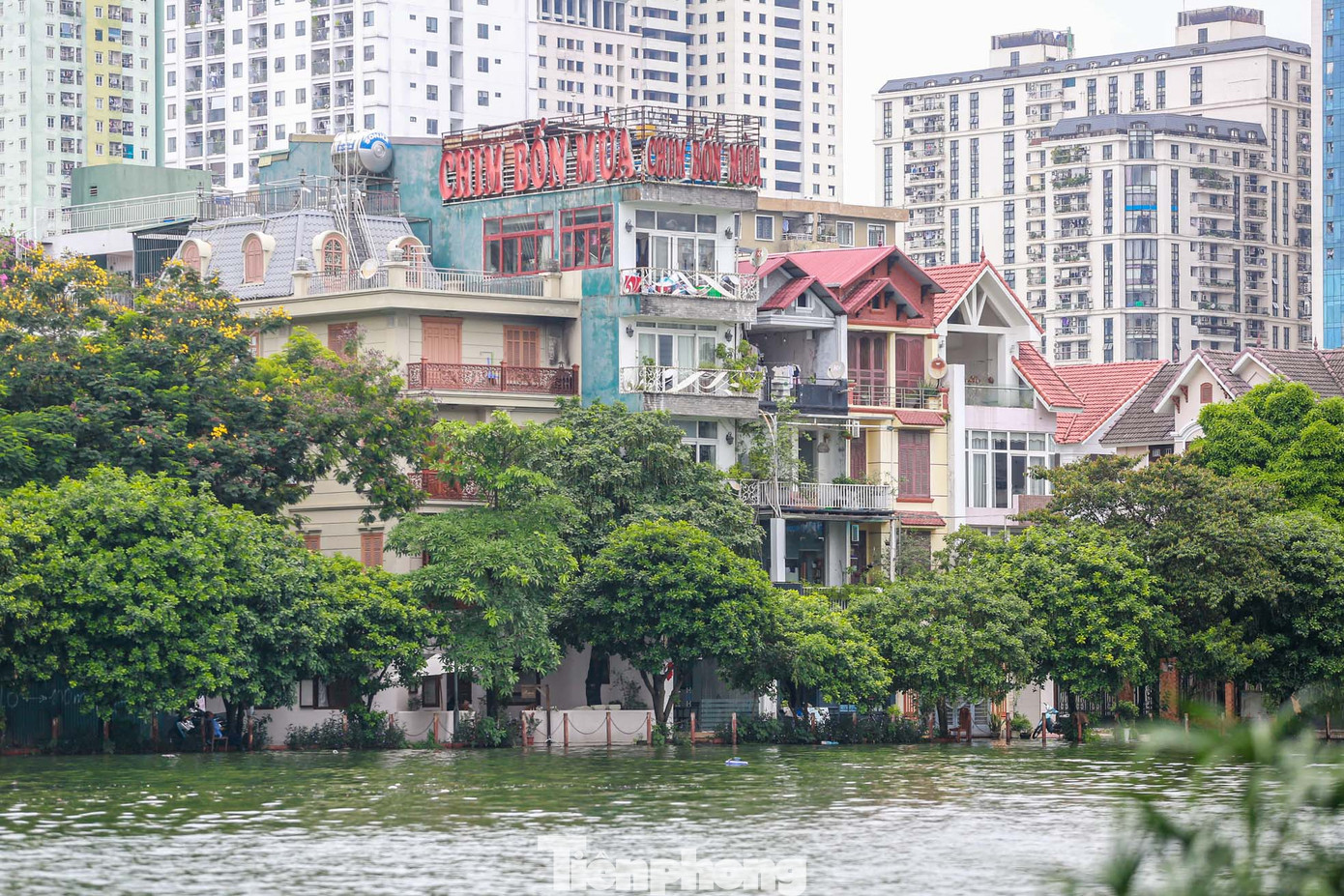 Nhiều ngôi nhà bị cô lập giữa biển nước.