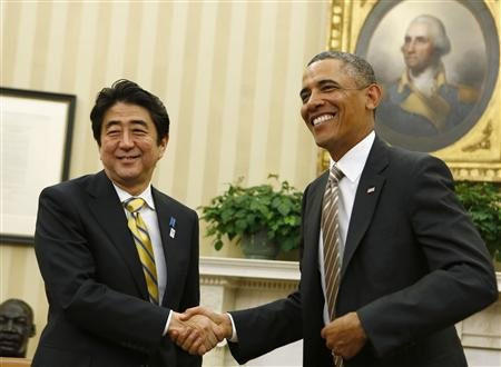 Thủ tướng Nhật Bản Shinzo Abe gặp tổng thống Mỹ Obama hồi cuối tháng hai. Thủ tướng Nhật Bản Shinzo Abe gặp tổng thống Mỹ Obama hồi cuối tháng hai