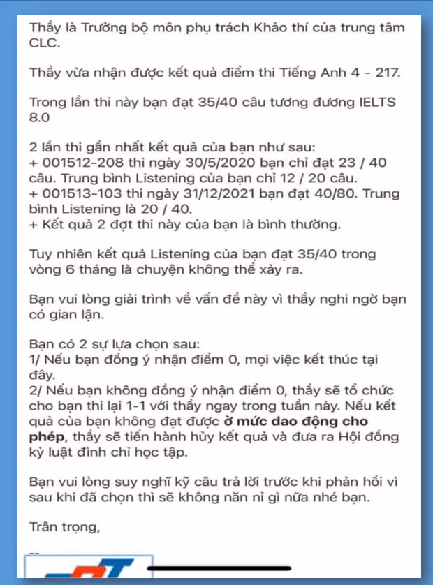Email của giảng viên trường ĐH Tôn Đức Thắng. Ảnh chụp màn hình.