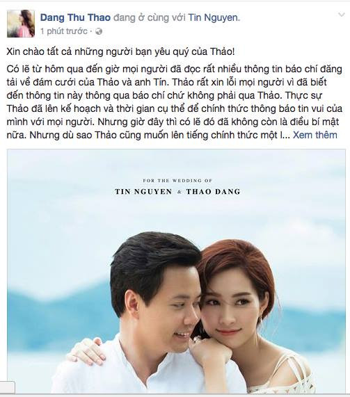 Hoa hậu Thu Thảo chính thức lên tiếng về đám cưới ảnh 2