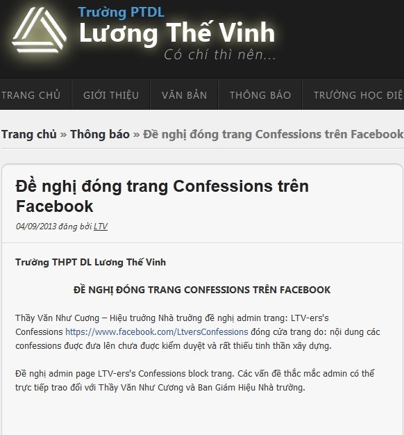 Đề nghị đóng cửa trang thú tội trên mạng xã hội của ban giám hiệu nhà trường