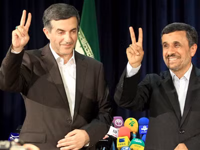 Tổng thống Mahmoud Ahmadinejad (phải) và ứng viên tổng thống Esfandiar Rahim Mashaie. Ảnh: EPA