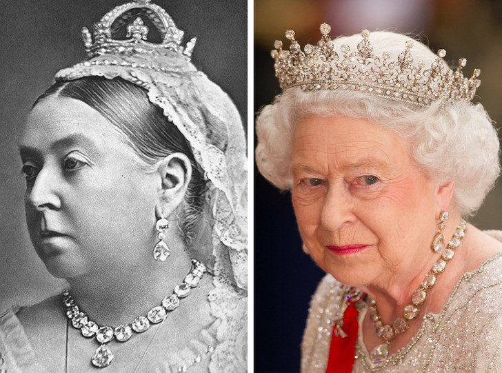 Đây là 2 món đồ trang sức được các Nữ hoàng khác nhau sử dụng trong 4 lần đăng quang. Đây là 2 món đồ trang sức được các Nữ hoàng khác nhau sử dụng trong 4 lần đăng quang.