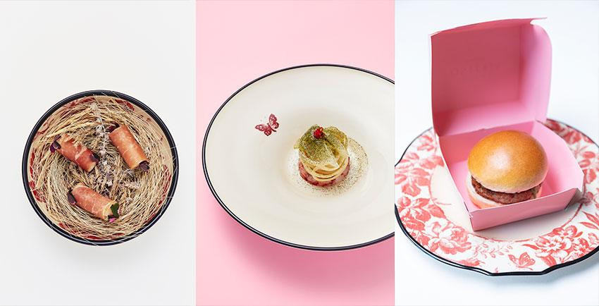 Các món ăn được phục vụ ở nhà hàng Gucci. Các món ăn được phục vụ ở nhà hàng Gucci.